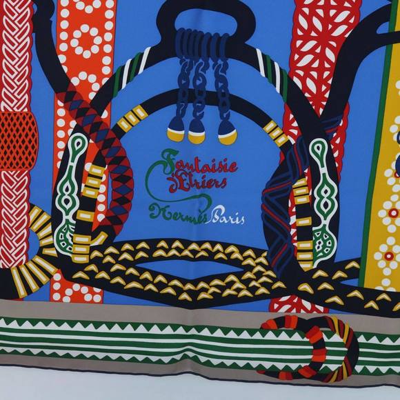 HERMES Carre 90 Fantaisie d�fEtriers Scarf Silk Blue Multicolor Auth 60781 - Picture 10 of 16